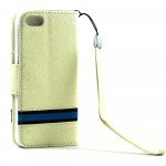 Wholesale Apple iPhone 5 5S Cloth Flip Leather Wallet TPU Case with Strap and Stand (White)